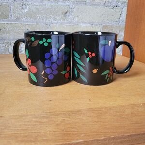 Vintage Y2K Sara Anderson Mugs Fruit Leaves Floral Berries Gold Inlay 12oz